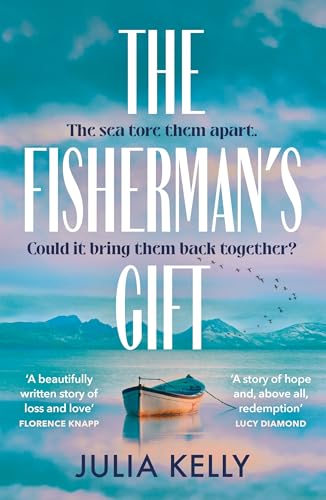 Book cover: “The Fisherman’s Gift” with a small boat on calm water.