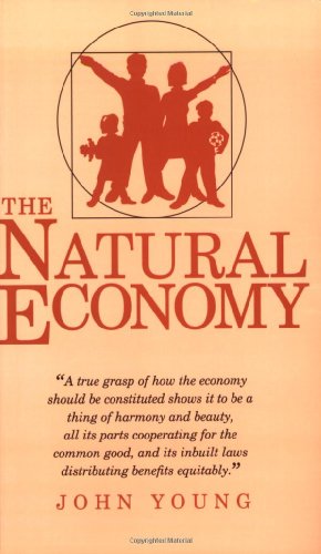 Book cover: "The Natural Economy" by John Young, with family illustration.