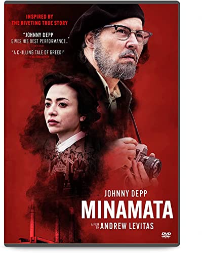 Minamata" DVD cover featuring Johnny Depp and a woman in red tones.