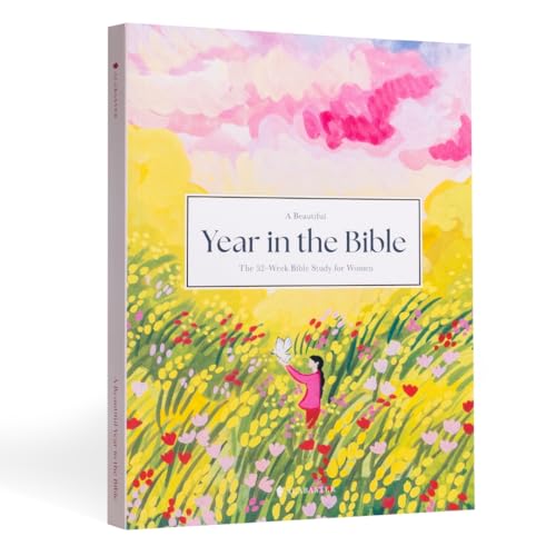 Book cover with woman in wildflowers, titled “A Beautiful Year in the Bible.”
