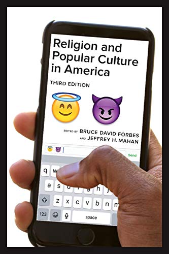 Smartphone displaying book cover: "Religion and Popular Culture in America.