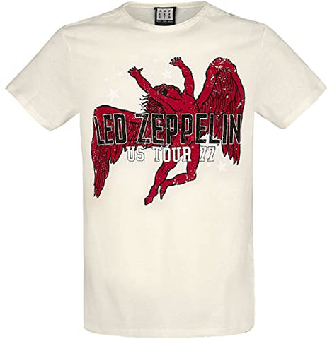 Amplified Led Zeppelin US Tour 77 Icarus T-Shirt in Vintage White (L)