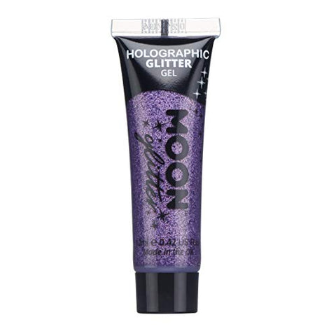 Holographic Fine Face & Body Glitter Gel by Moon Glitter - Purple - Cosmetic Festival Glitter Face Paint for Face, Body, Hair, Nails - 12ml