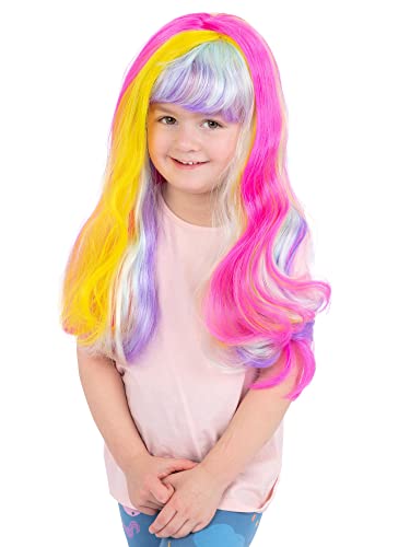 Smiffys 53110 Unicorn Rainbow Wig, Girls, Multi-Colour, One Size