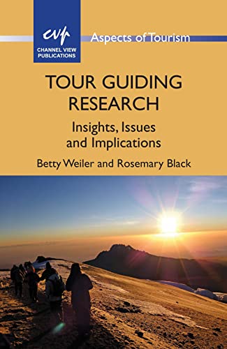 Book cover: "Tour Guiding Research" with a mountain sunset image.