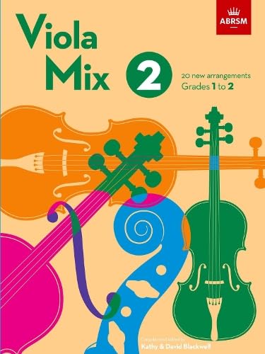 Cover of Viola Mix 2 music book featuring colorful stylized violas on peach background.
