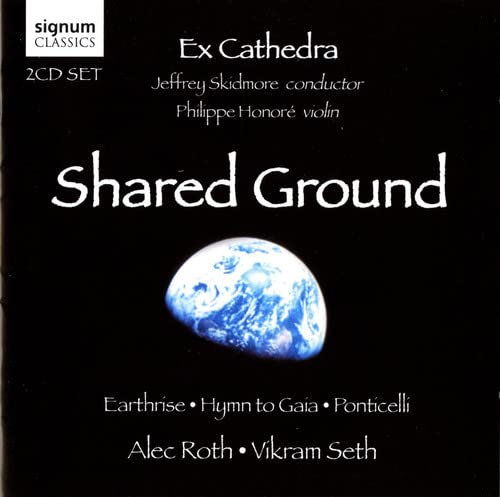 CD cover for "Shared Ground" featuring Earthrise image, black background.