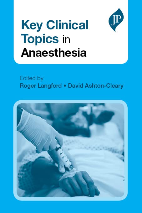 Book cover: “Key Clinical Topics in Anaesthesia” with a medical scene.