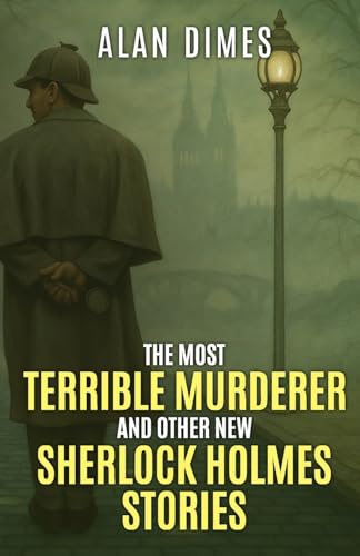 Book cover: Sherlock Holmes in a coat, foggy London backdrop.