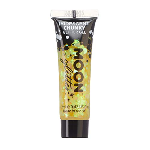 Iridescent Chunky Face & Body Glitter Gel by Moon Glitter - Yellow - Cosmetic Festival Glitter Face Paint for Face, Body, Hair, Nails - 12ml