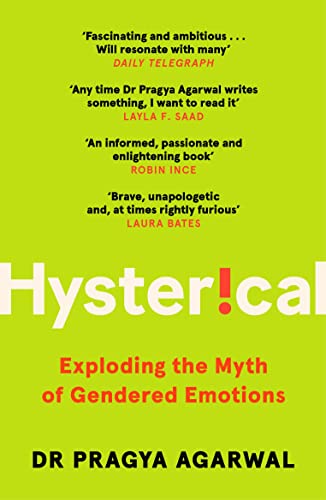 Bright green book cover with bold white and red text: "Hysterical" by Dr. Pragya Agarwal.