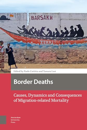 Book cover depicting a mural of a boat with people, titled "Border Deaths.