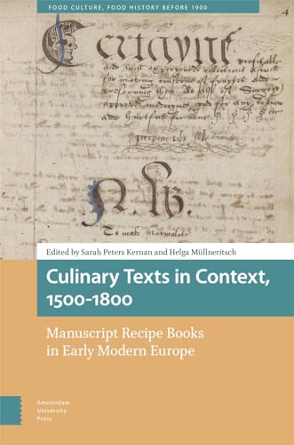 Book cover featuring handwritten script and the title “Culinary Texts in Context, 1500-1800.”