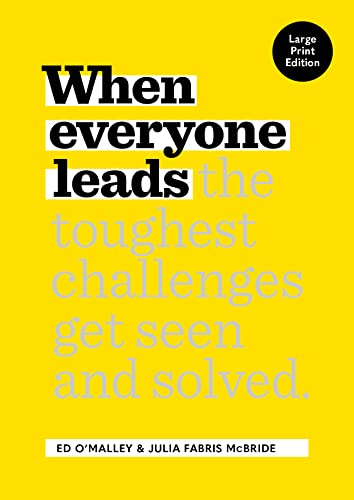 Yellow book cover with bold black and blue text: "When everyone leads...