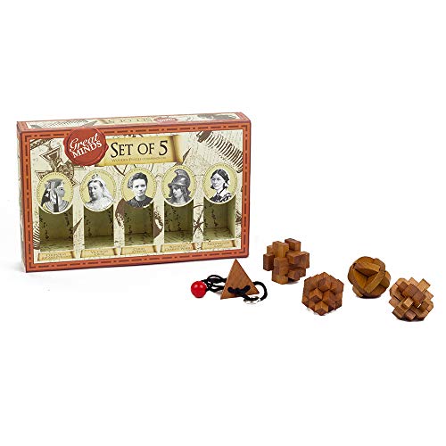 Professor Puzzles Great Minds Brain Teaser Puzzle Set - 5 Piece 3D Wooden Brain Teaser Puzzles - Women’s