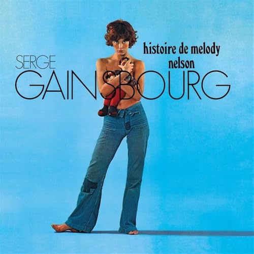 Album cover: Serge Gainsbourg with a doll, blue background, vinyl record.