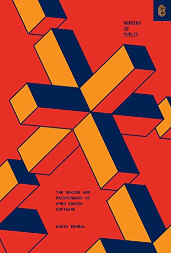 Red book cover with geometric design and title "Working in Public.