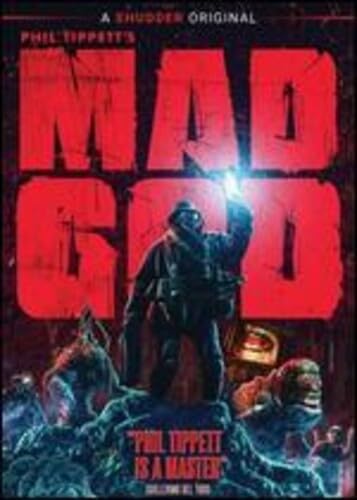Blu-ray cover for "Mad God" featuring a dystopian figure with a flashlight.