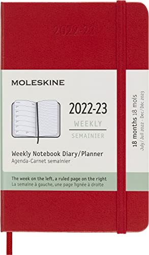 Moleskine - 18-Month Weekly Planner/Diary, Weekly Planner 2022/2023, Weekly Notebook with Hard Cover and Elastic Closure, Size Pocket 9 x 14 cm, Colour Scarlet Red