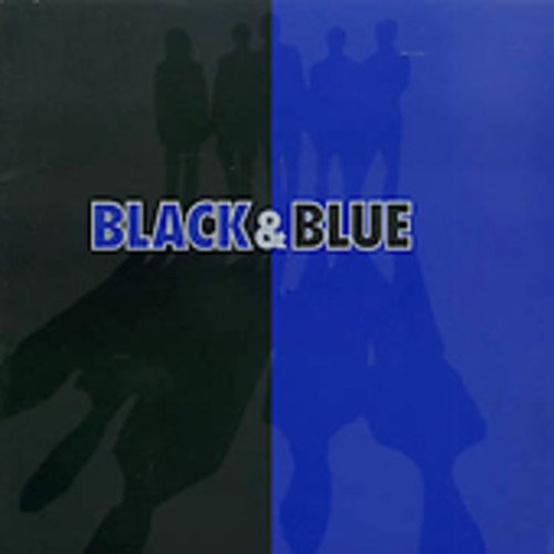 Silhouettes of five men against a split black and blue background with album text.