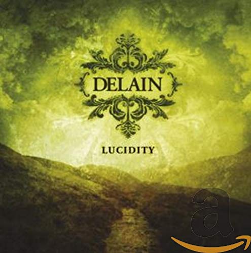 Delain's "Lucidity" CD cover: ornate gold design on a green, cloudy background.