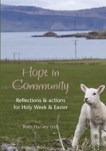 Book cover with a lamb in a field, mountains and water in background.