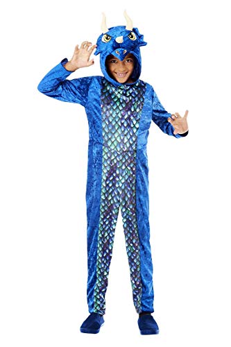 Smiffys 71086M Dinosaur Onesie Costume, Boys, Blue, M - Age 7-9 years