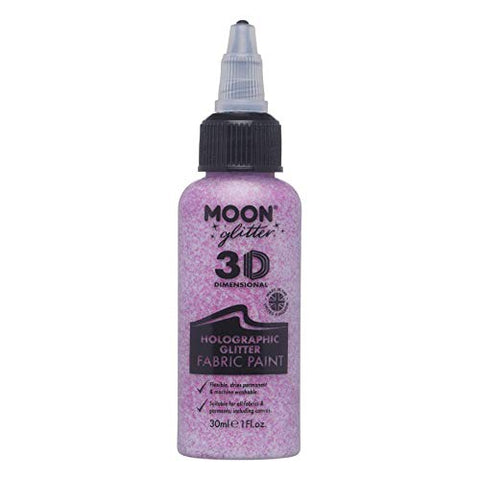 Moon Glitter - Holographic Glitter 3D Fabric Paint - 30ml - Pink - Textile paint for clothes, t-shirts, bags, shoes & canvas