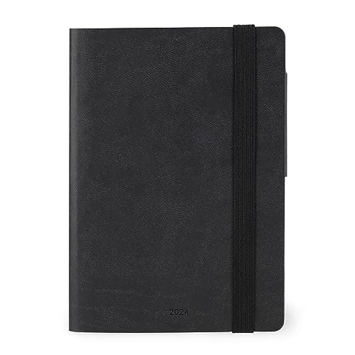 Legami - Small Weekly Planner, 12 Months, from January 2024 to December 2024, Elastic Closure, January 2025 Monthly Planner, Final Pocket, Removable Address Book, 9.5 x 13.5 cm, Colour Black Onyx