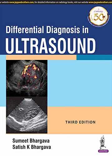 Book cover: "Differential Diagnosis in Ultrasound," third edition, with ultrasound images.