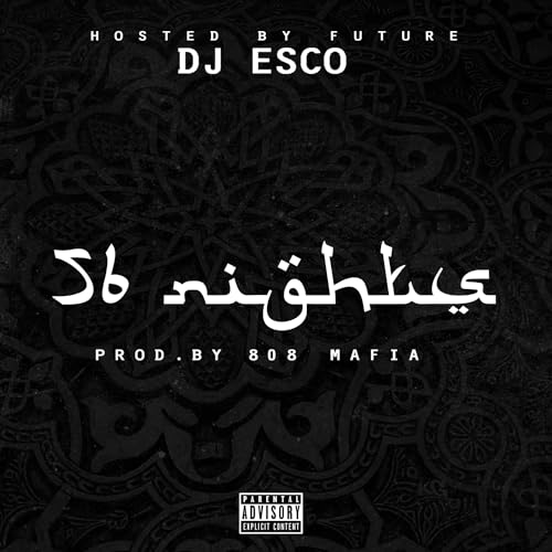 Album cover for Future’s “56 Nights” with ornate black and white design.