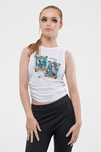 Nightmare Before Christmas - Star Crossed Lovers (Womens White Ruched Side Cropped Vest) Large