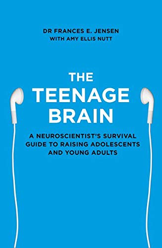 Book cover: "The Teenage Brain" with white headphones graphic, blue background.