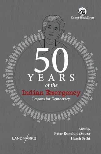 Book cover: "50 Years of the Indian Emergency" with portrait and figures.
