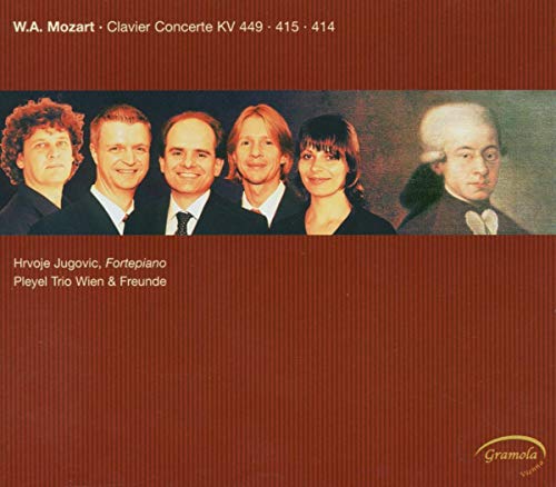 CD cover featuring portraits of musicians and composer Mozart.
