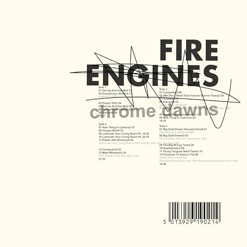 Fire Engines Chrome Dawns" vinyl album cover with tracklist and barcode.