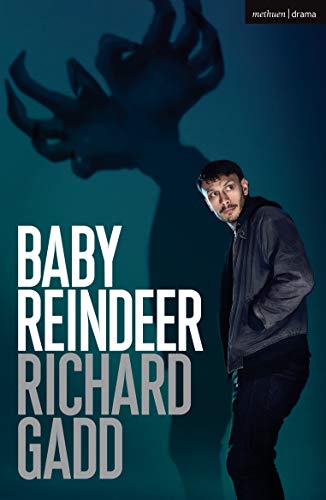 Book cover: man with shadow of antlers, title “Baby Reindeer.”