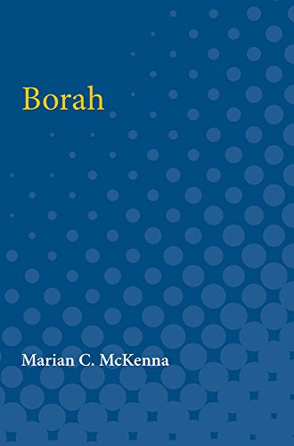 Book cover with blue polka dots and gold title "Borah" by Marian McKenna.
