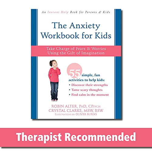 Book cover with a young girl and text: "The Anxiety Workbook for Kids.