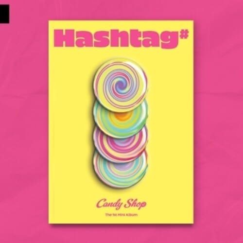 Candy Shop CD cover with stacked, colorful swirl lollipops on yellow.