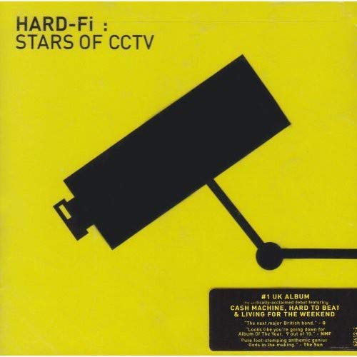 Yellow album cover with a black silhouette of a CCTV camera.
