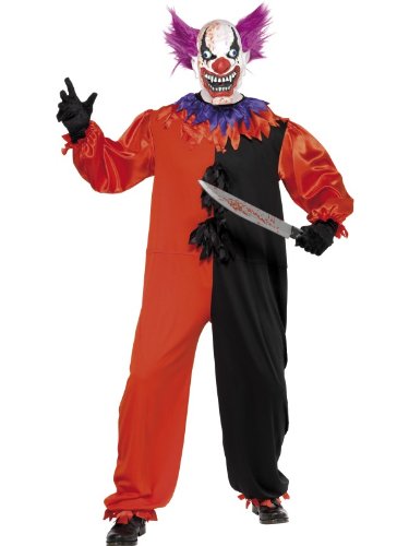 Smiffys Adult men's Cirque Sinister Scary Bo Bo the Clown Costume, Jumpsuit and Mask, Cirque Sinister, Halloween, Size M, 33474