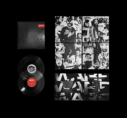 Black vinyl records and album artwork featuring black and white portraits.