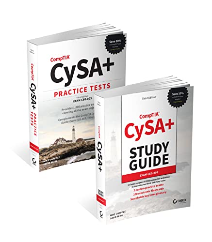 Book with CompTIA CySA+ Certification Kit and exam information on the cover.