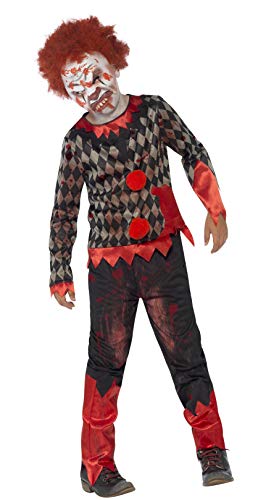 Smiffys Deluxe Zombie Clown Costume, Red & Green, with Latex Mask, Top & Trousers, Medium