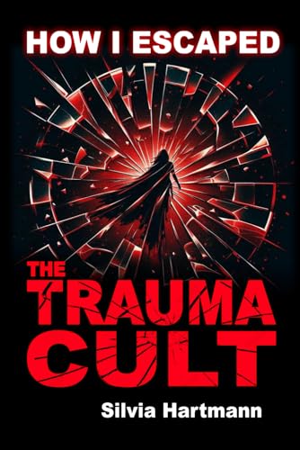 Book cover: Silhouette breaking through shattered glass, red and black design.