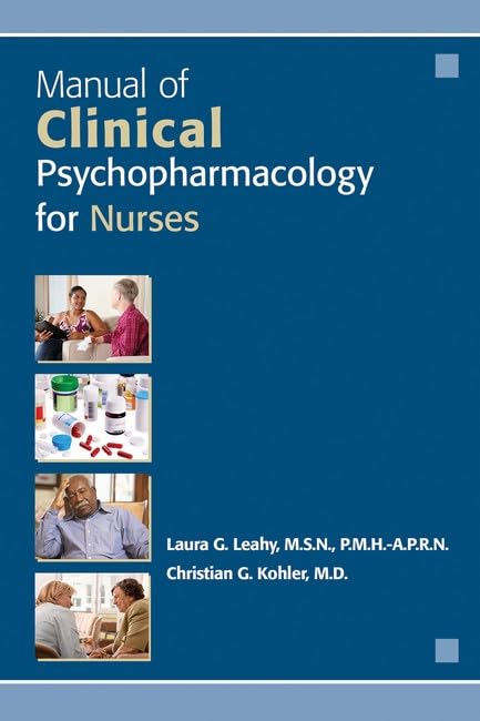Book cover: "Manual of Clinical Psychopharmacology for Nurses" with images of people.