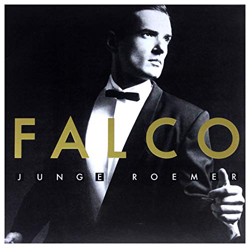 Falco album cover: portrait of a man in a suit, gold lettering.