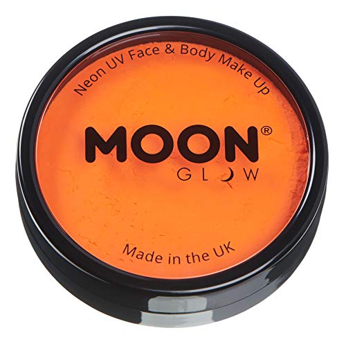 Pro Intense Neon UV Face & Body Paint Cake Pots by Moon Glow - Intense Orange - Professional Water Based Face Paint Makeup for Adults, Kids - 36g