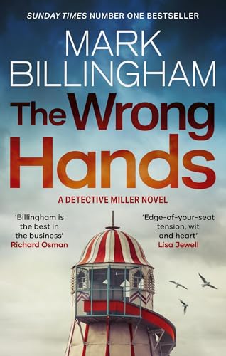 Book cover: "The Wrong Hands" with a lighthouse and red text.